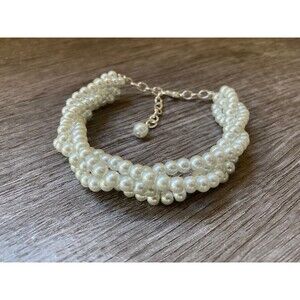Twisted Pearl Bracelet, Multi Strand Statement Bracelet on Silver or Gold Chain